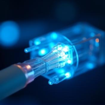 Cavo in fibra ottica illuminato, simbolo di velocità di internet